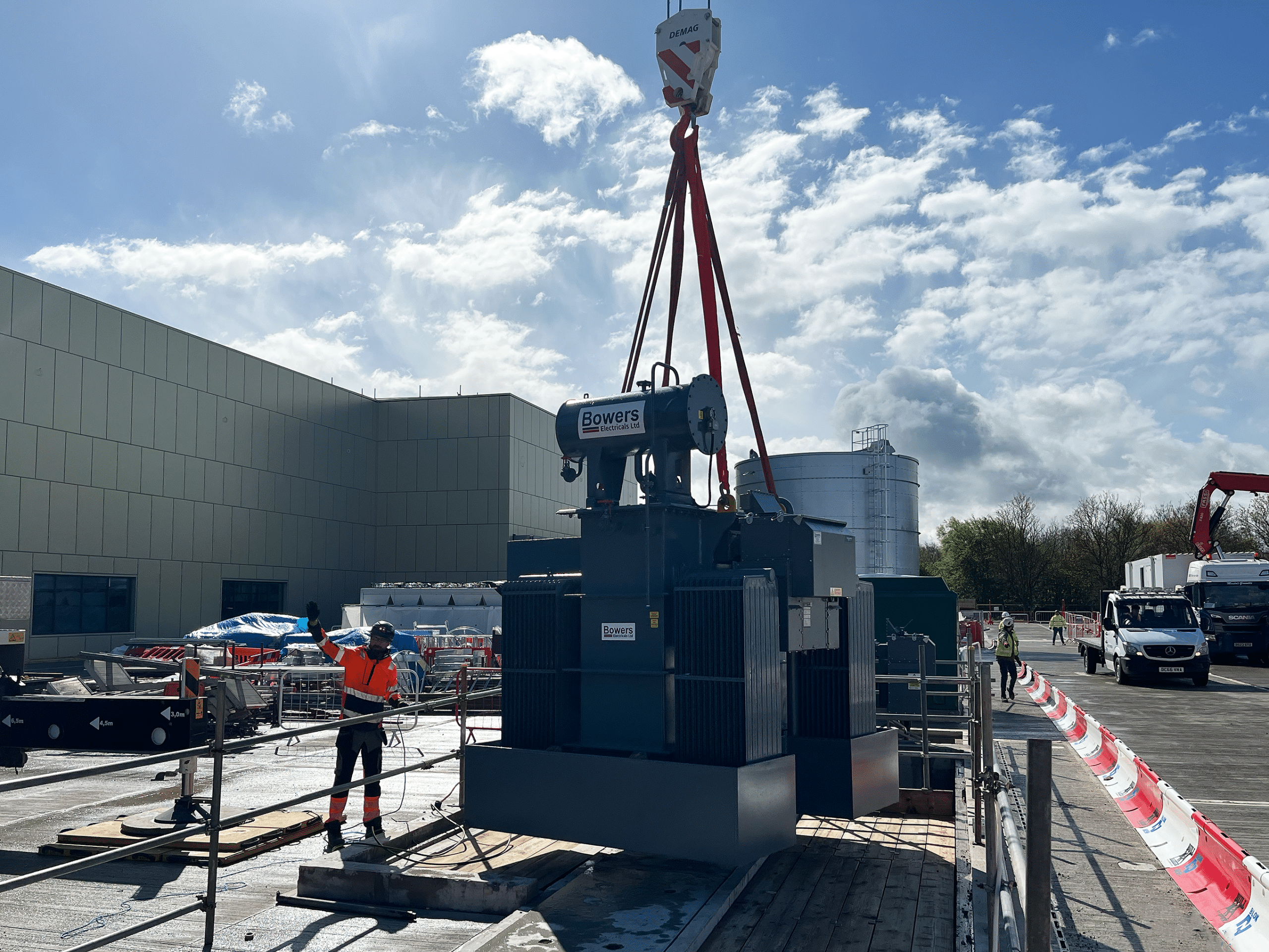 site acceptance testing - transformer being offloaded